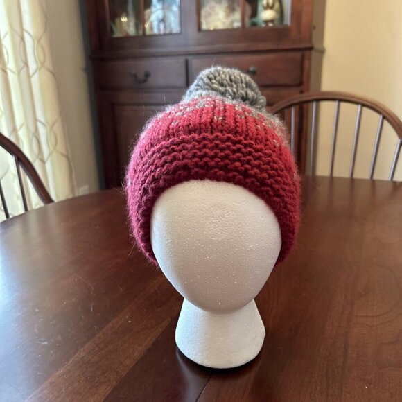 Nardi & Tagliaferri Women Grey Red Hat With Pom Pom Wool Alpaca Blend Italy NWOT - Picture 3 of 6